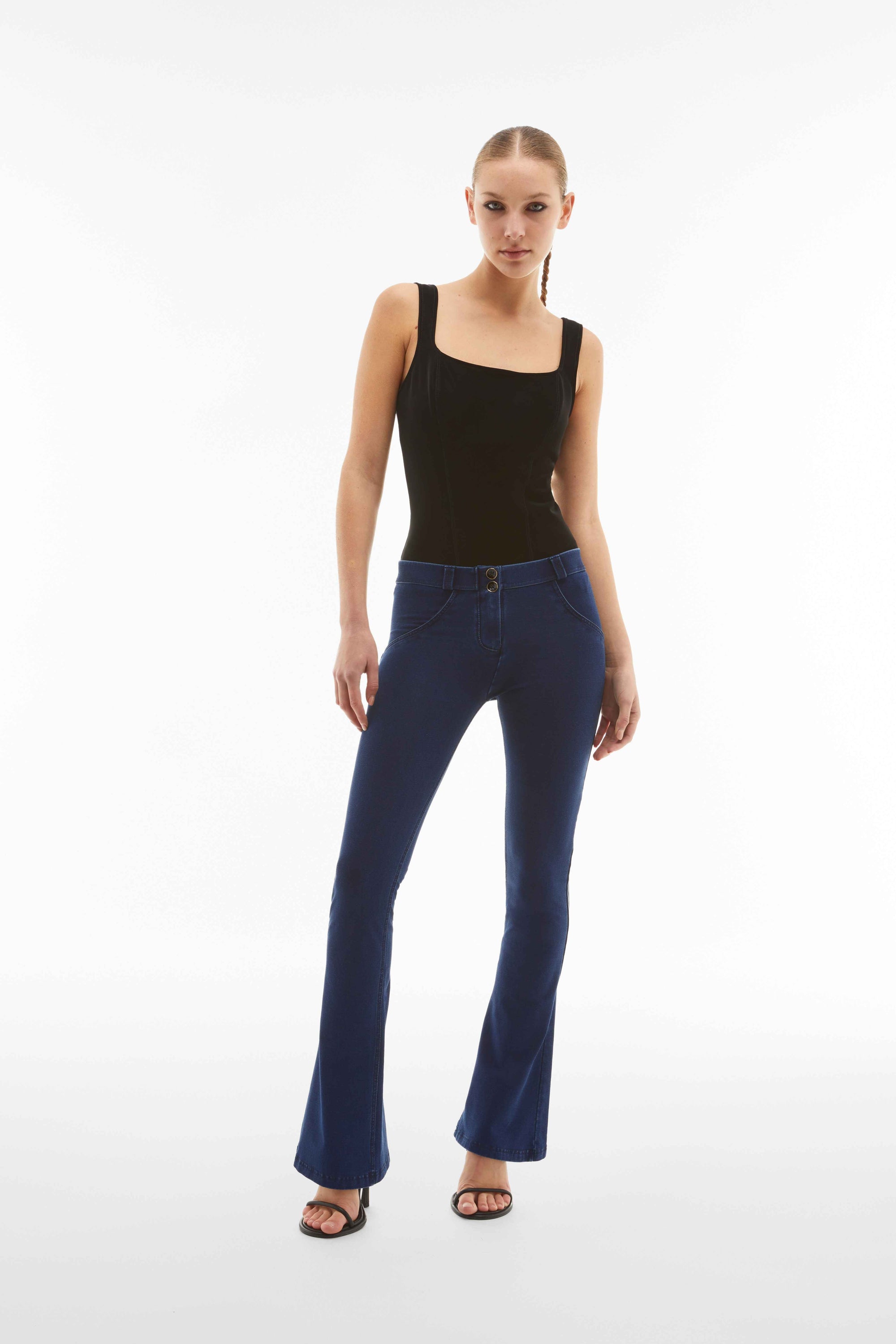 Mini Cropped Denim Flare with Blue Stitch Regular Rise