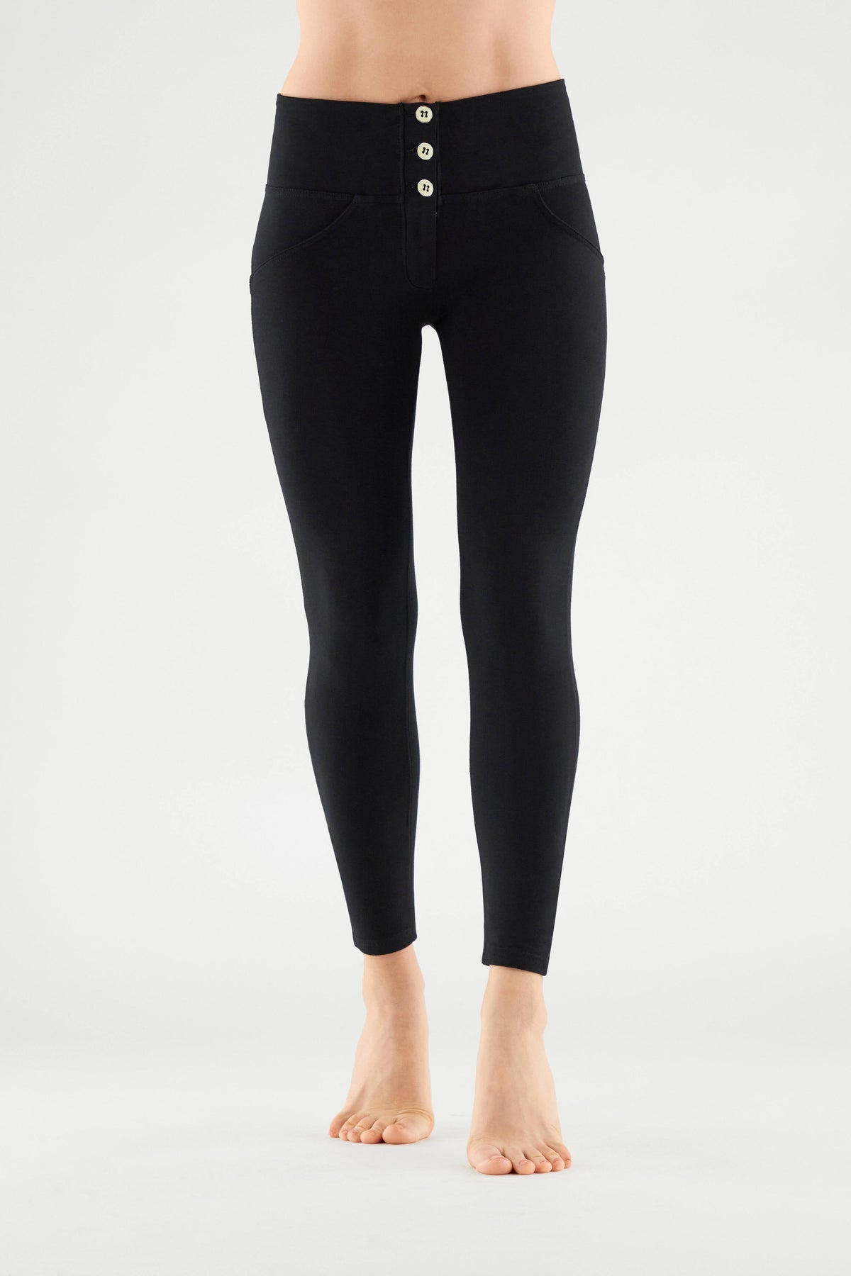 Freddy WR.UP® black cotton 3 button high waist skinny trousers – view 2