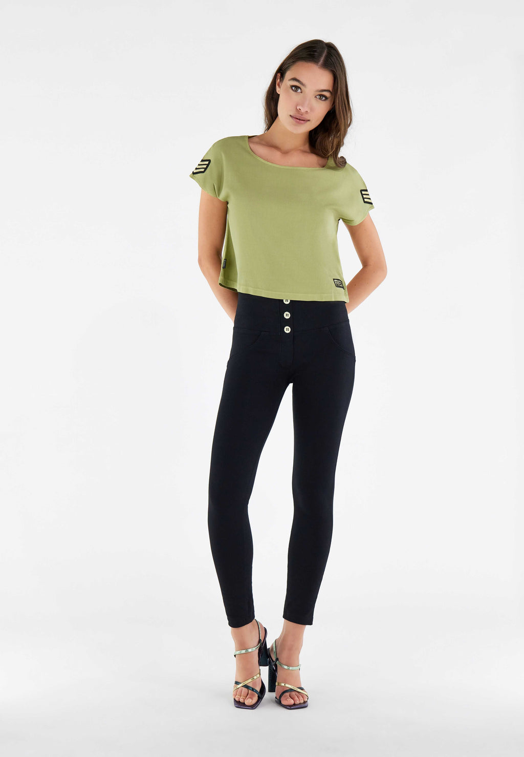 Freddy WR.UP® black cotton 3 button high waist skinny trousers