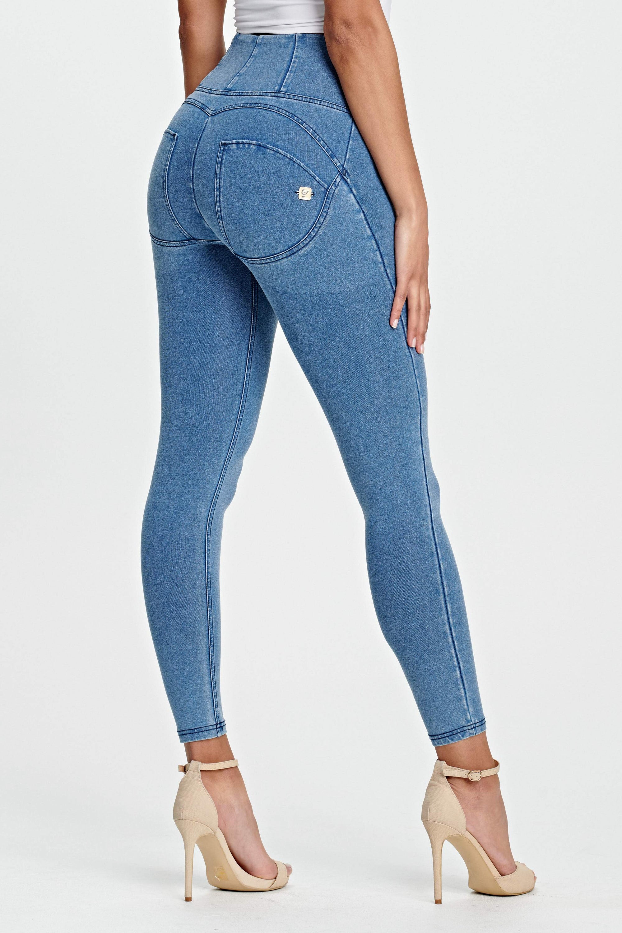 Light Denim Blue Stitch High Waist Ankle Length