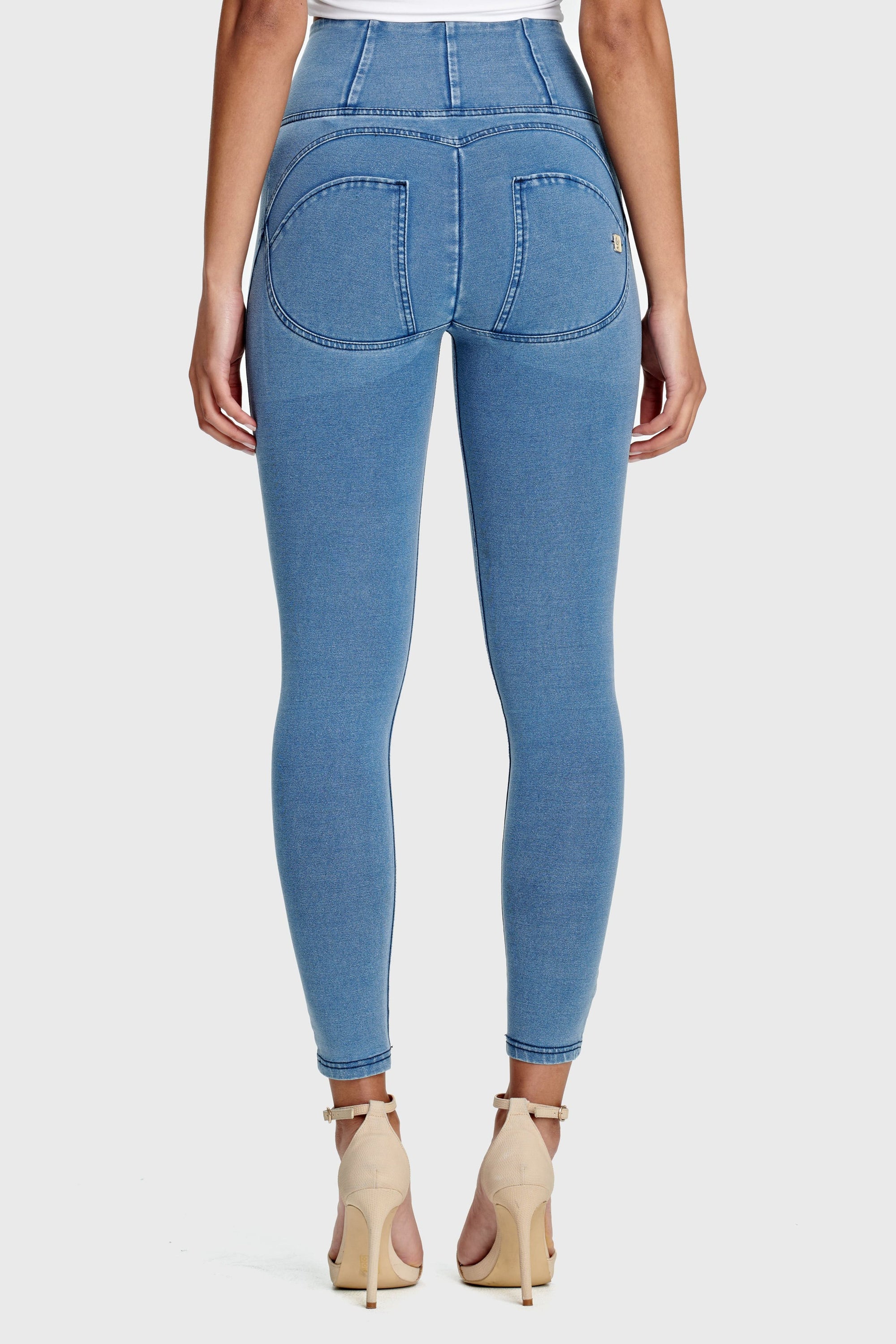 Light Denim Blue Stitch High Waist Ankle Length