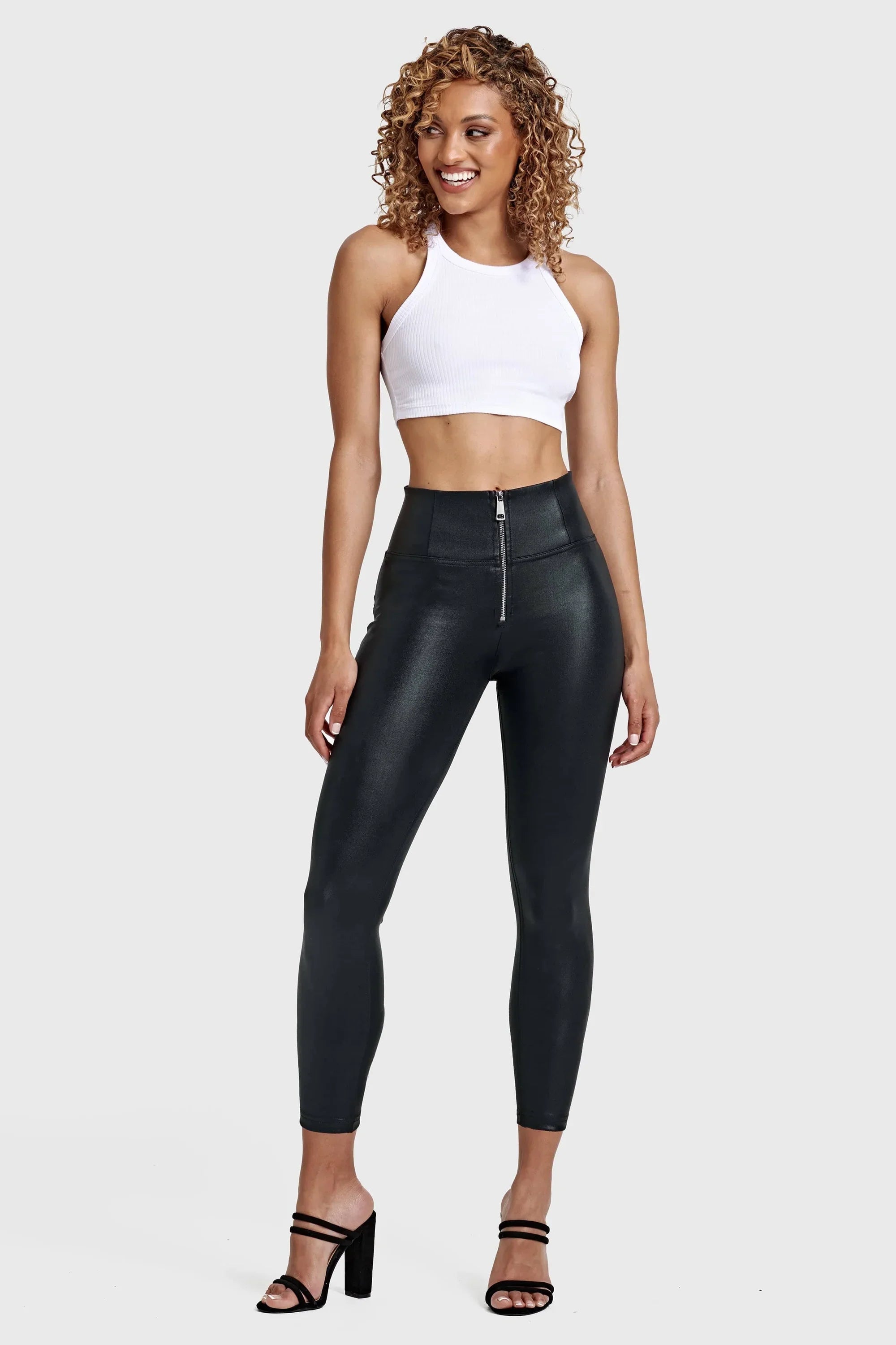 Black Metallic High Waist Ankle Length