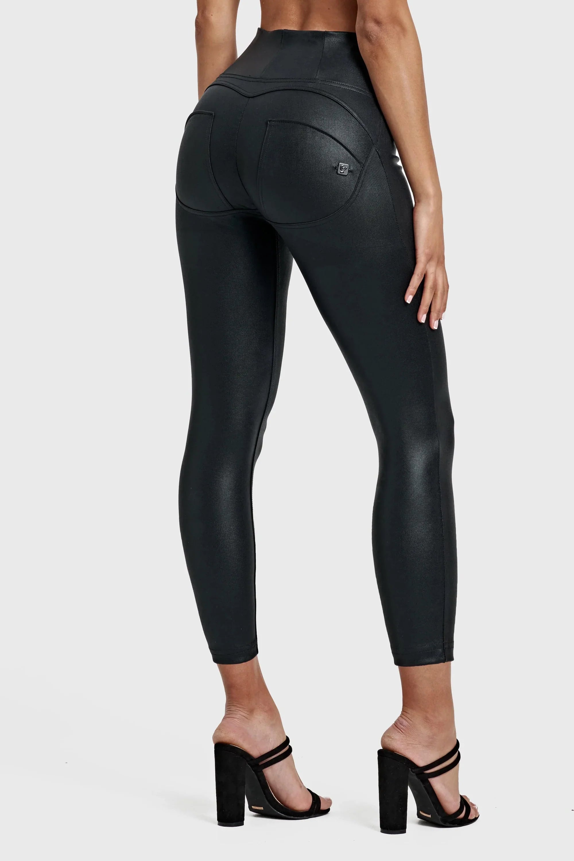 Black Metallic High Waist Ankle Length