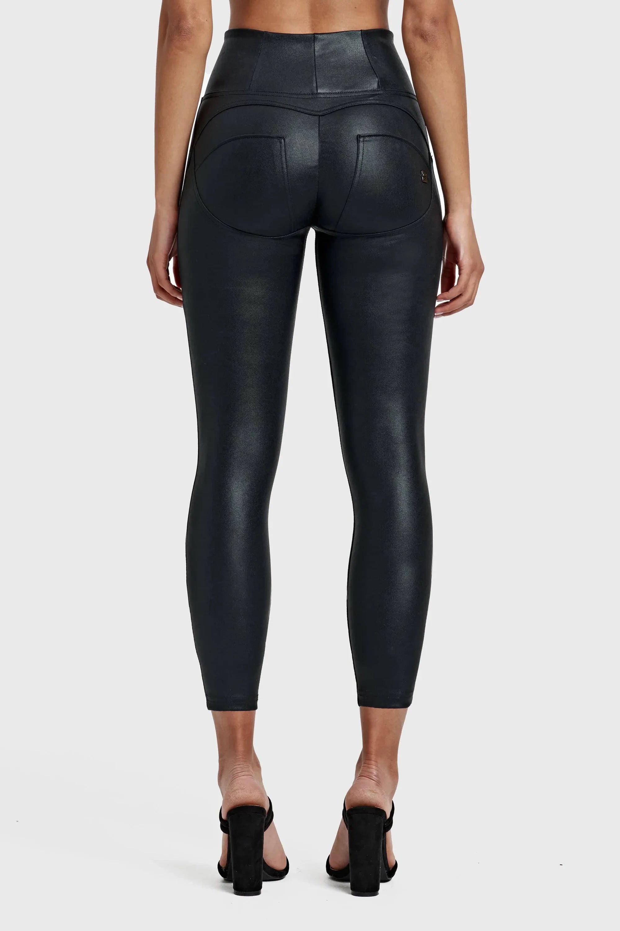 Black Metallic High Waist Ankle Length