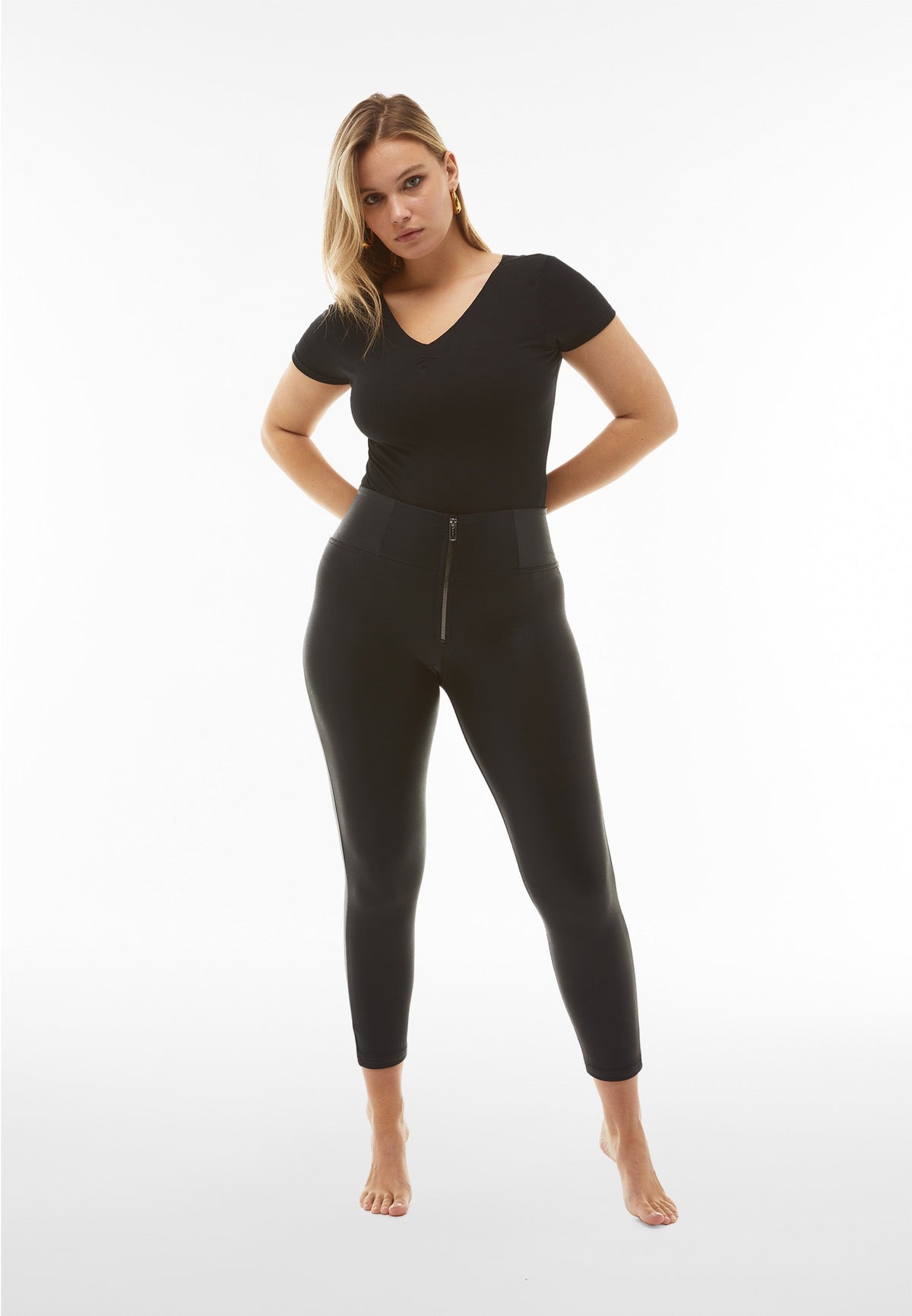 Freddy black metallic disco DIWO high rise ankle trousers – view 3