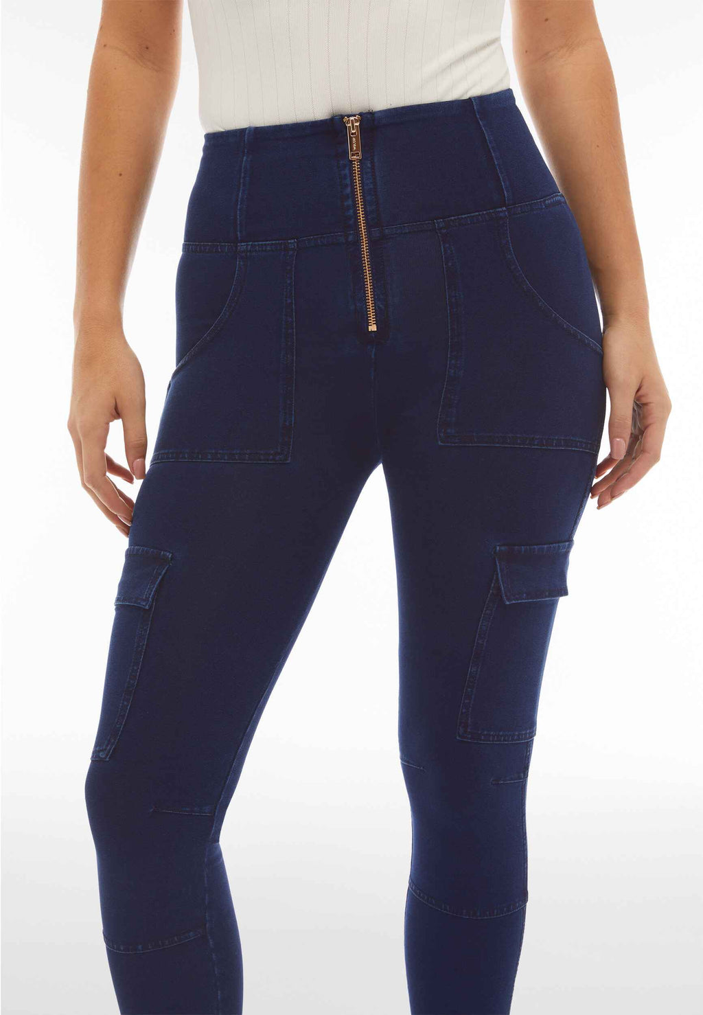 Freddy WR.UP® limited edition dark denim cargo high waist ankle jeans – view 3