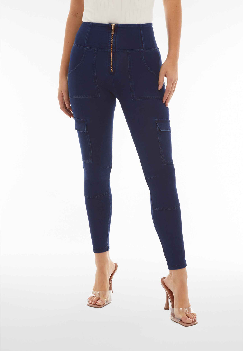 Freddy WR.UP® limited edition dark denim cargo high waist ankle jeans – view 5