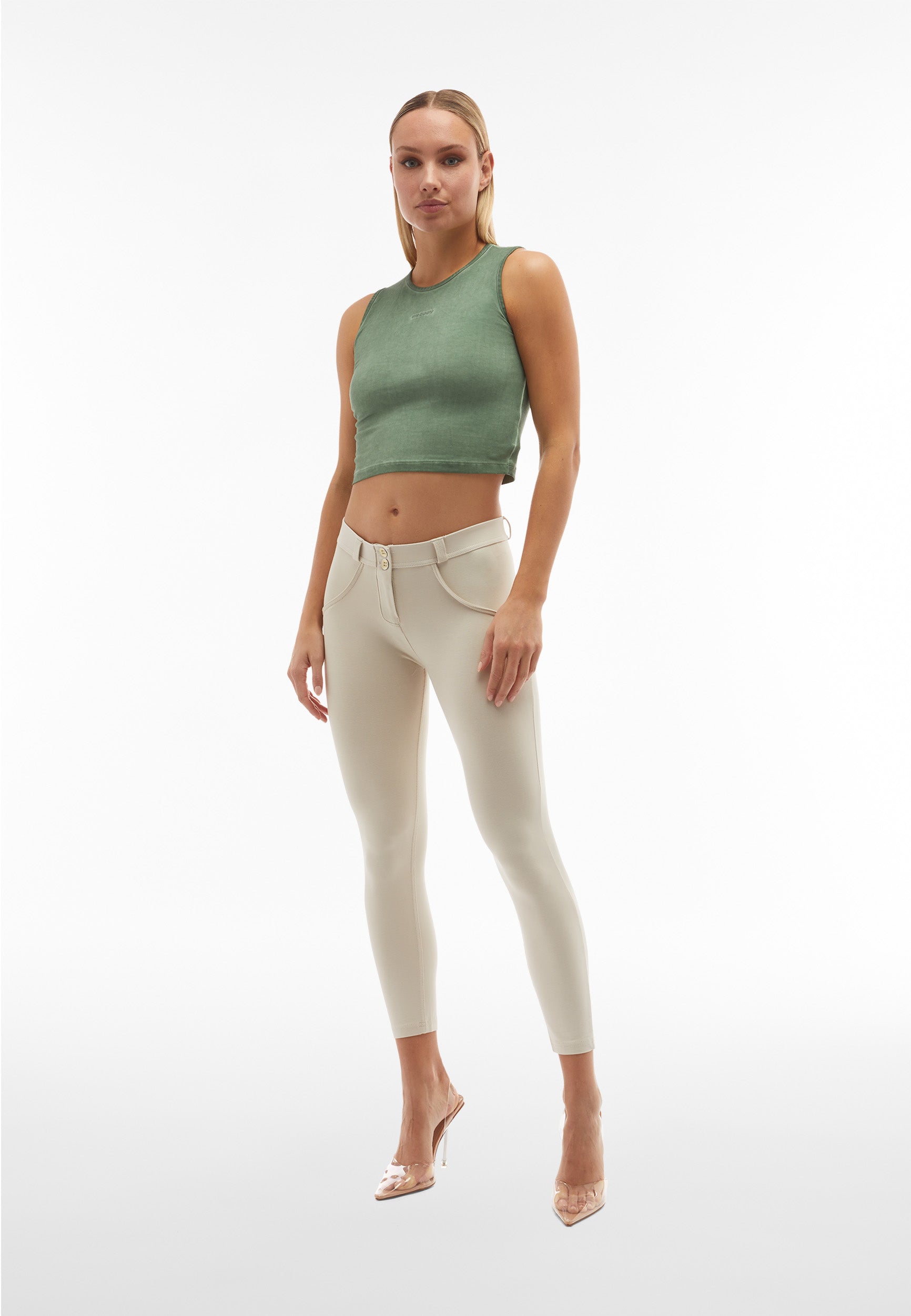 Beige Mid Rise Ankle Length