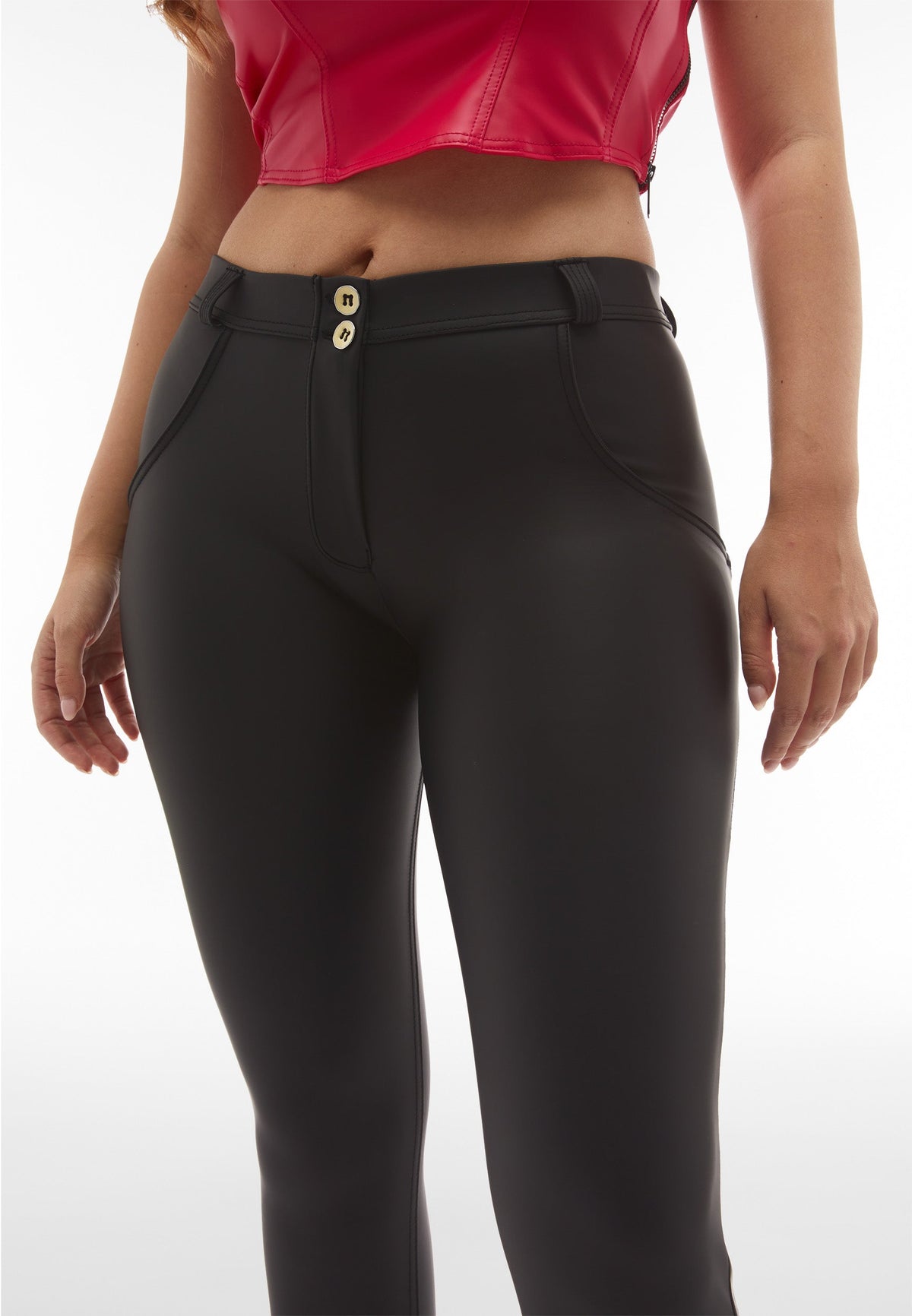 Freddy WR.UP® black faux leather mid rise ankle trousers – view 3