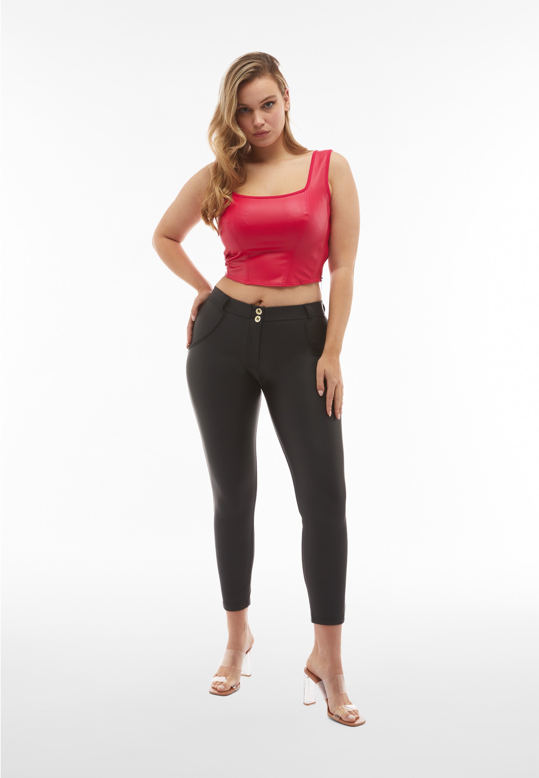 Faux Leather Mid Rise Ankle Length