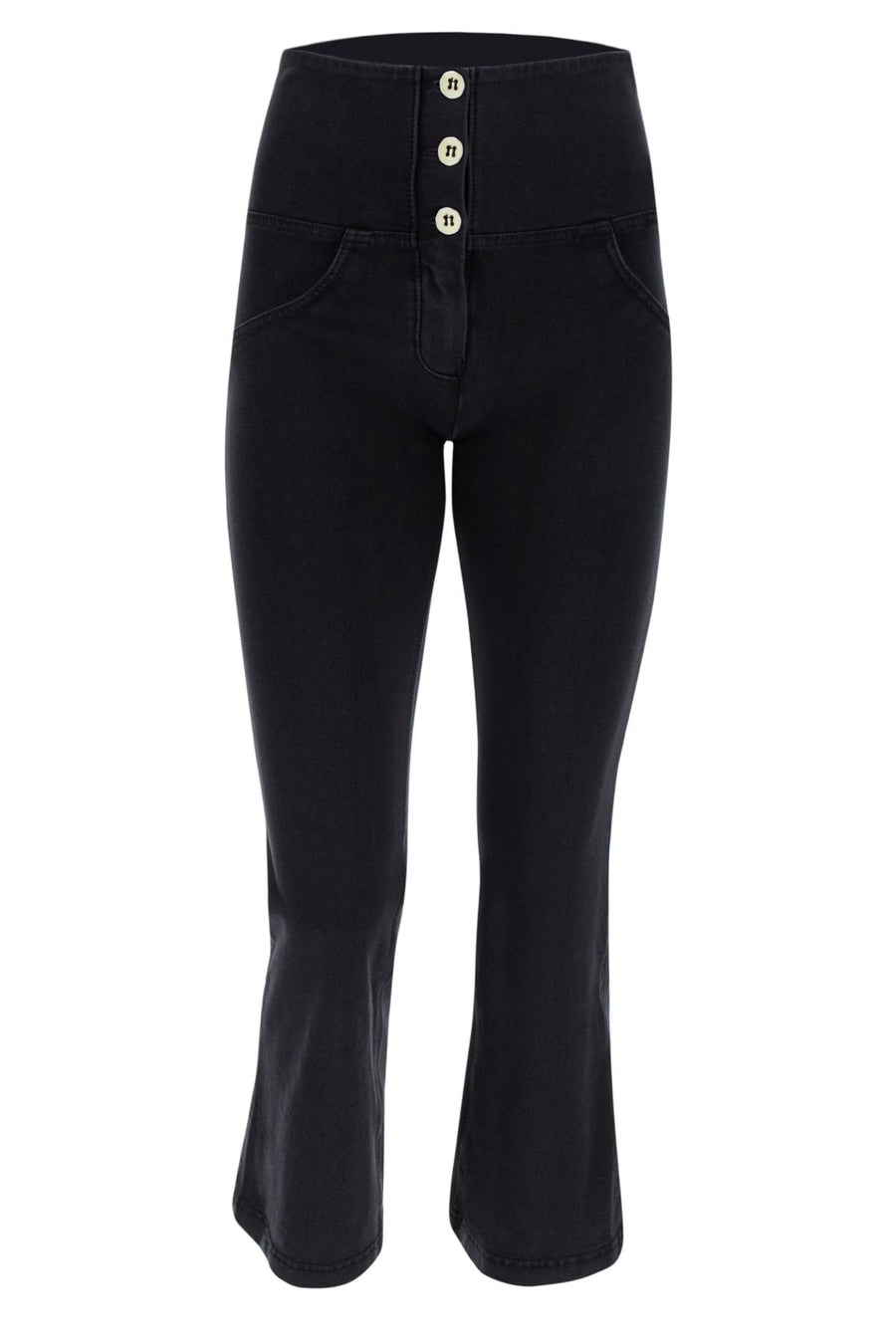 Black Denim Flares 3 Button High Waist Ankle leg