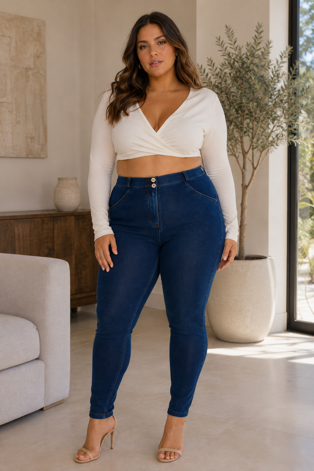 Freddy WR.UP® curvy fit dark denim yellow stitch ankle jeans