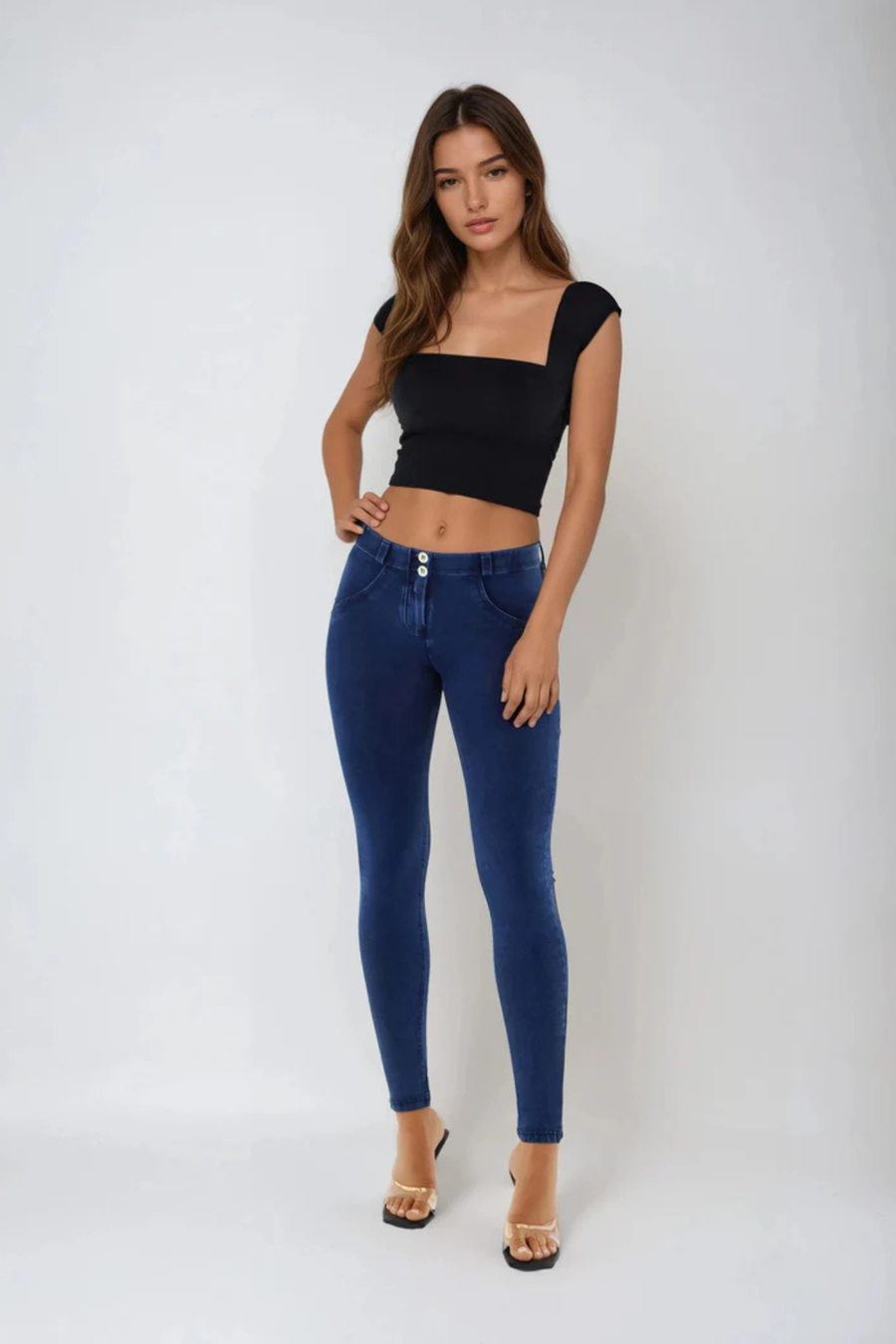 Denim Regular Rise Full Length with Blue Stitch