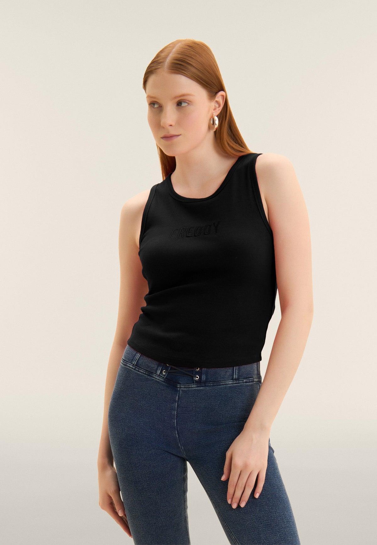 Freddy cropped ribbed tank top with embroidered logo