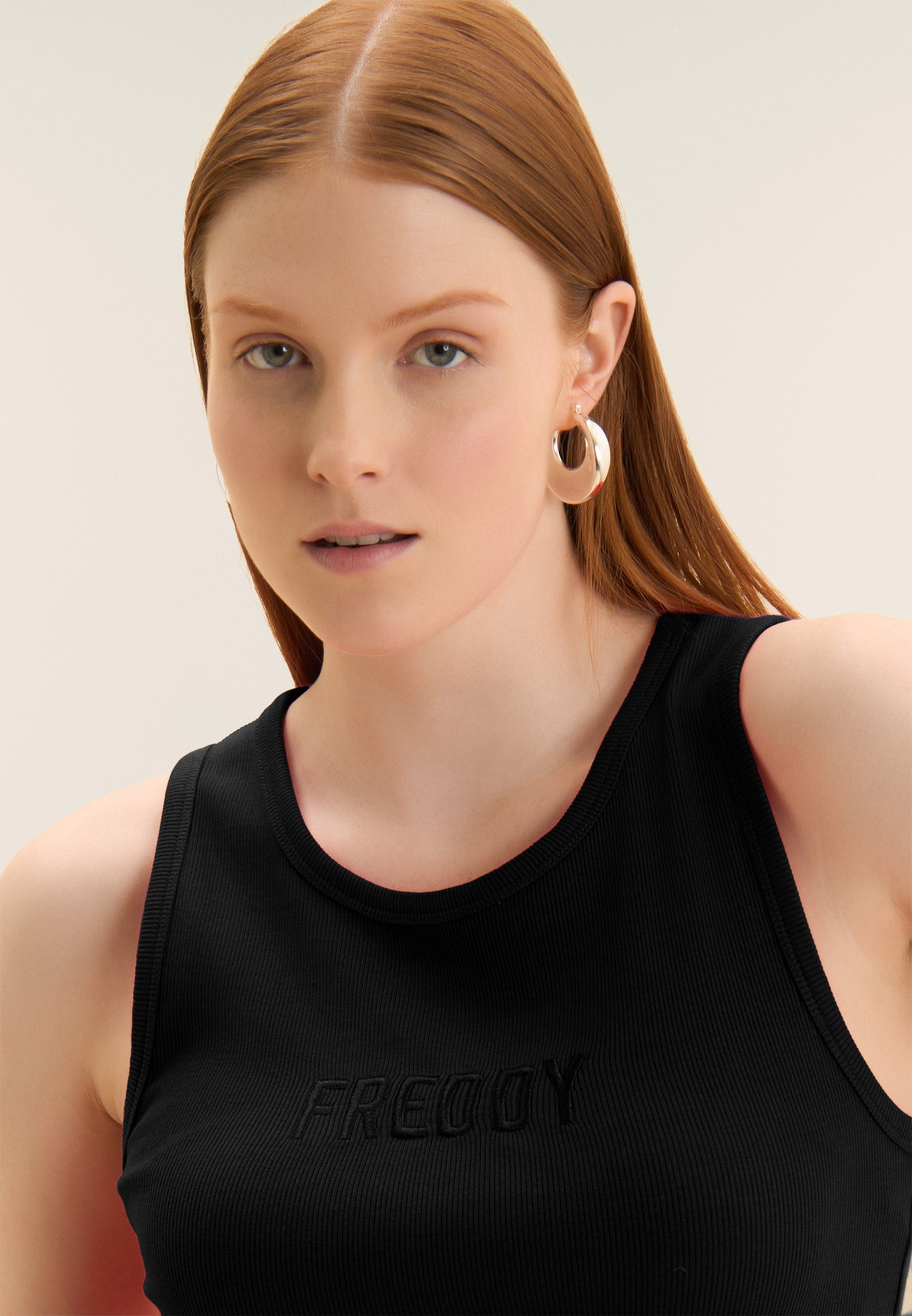 Cropped Ribbed Tank with Embroidered FREDDY Logo