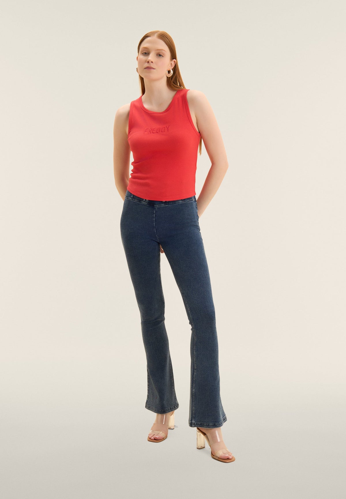 Freddy fuchsia pink cropped ribbed tank top with embroidered logo – view 2