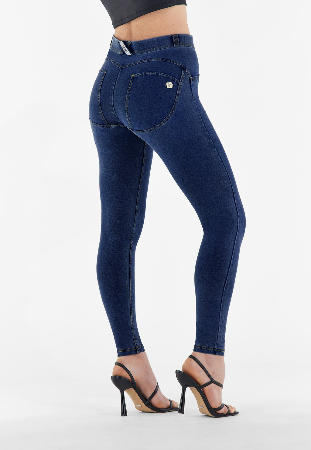 Freddy WR.UP® dark denim yellow stitch mid rise jeans – view 6