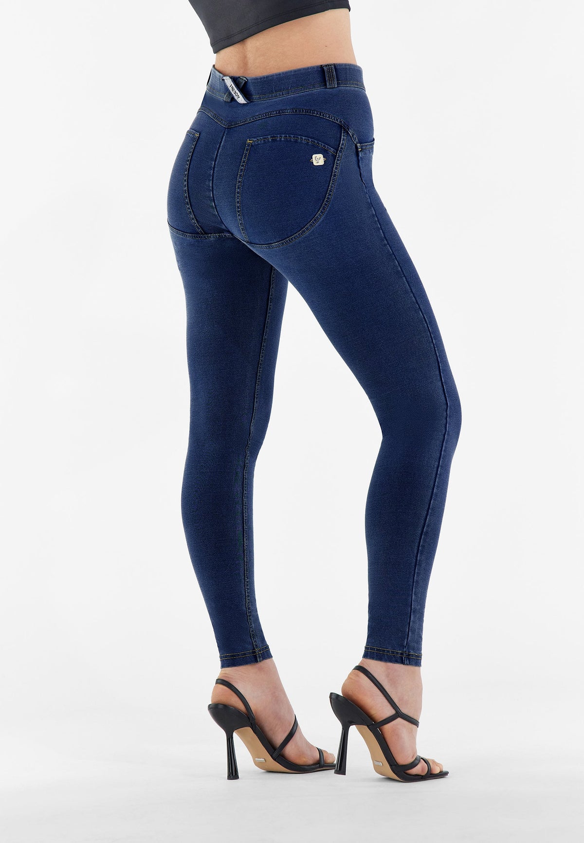 Freddy WR.UP® dark denim yellow stitch mid rise jeans – view 6