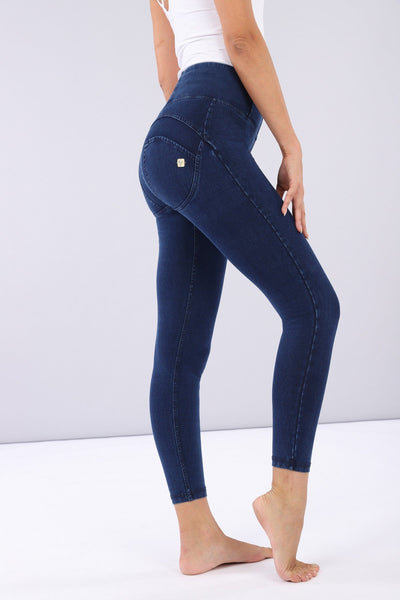 Dark Denim Blue Stitch High Waist Ankle Length