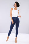 Dark Denim Blue Stitch High Waist Ankle Length