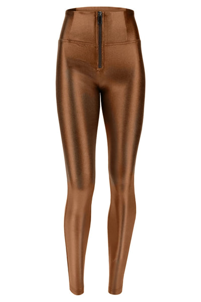 Bronze Metallic Diwo High Rise Faux Vegan Leather Freddy Shaping Effect Womens Pants Eco Friendly